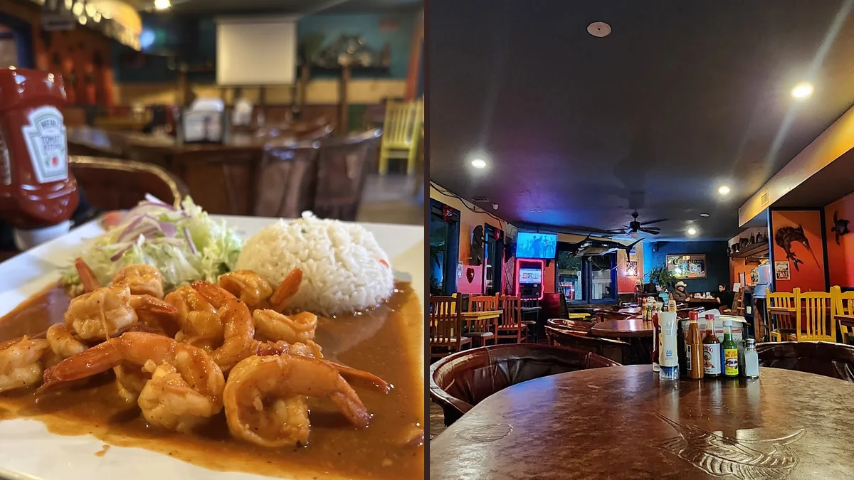 Fresh seafood platters served in a restaurant setting.